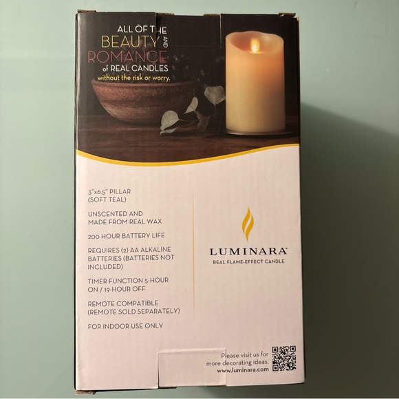 Luminara Embossed Coral Pillar Flameless Indoor LED Candle, 3"x6.5", Chambray - Picture 3 of 3